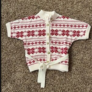 EUC Janie & Jack red & cream fair isle sweater with belt size 7